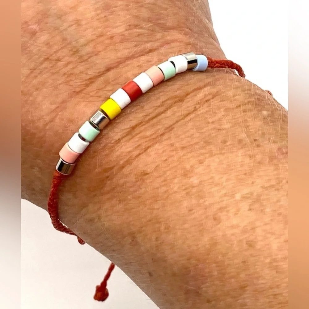 PuraVida Cream Red Braided Beaded Shell Charm String Bracelets Boho Y2K Festival